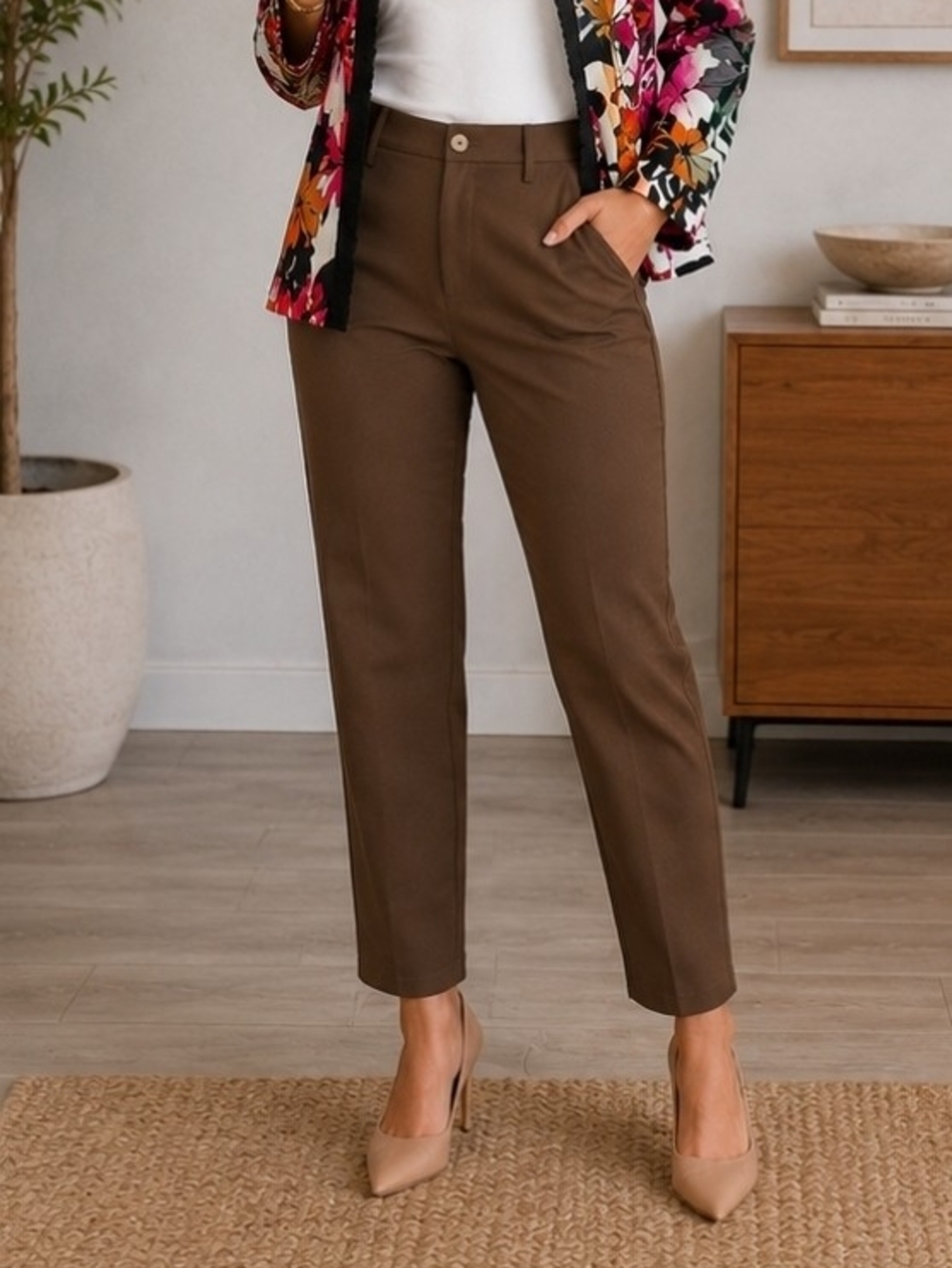 Snice1957 CHASERIES Women's Brown Straight-Leg Tailored Trousers